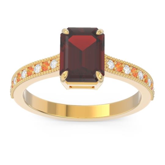 Milgrain Pave Emerald Cut Gopura Ring