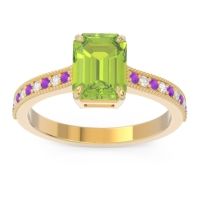 Peridot Engagement Ring In 18k Yellow Gold With Amethyst And Diamond - Gopura Emerald Antique Ring