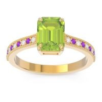 Peridot Ring In 18k Yellow Gold With Diamond And Amethyst Gopura Emerald Antique Ring