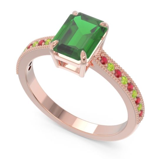Milgrain Pave Emerald Cut Gopura Ring