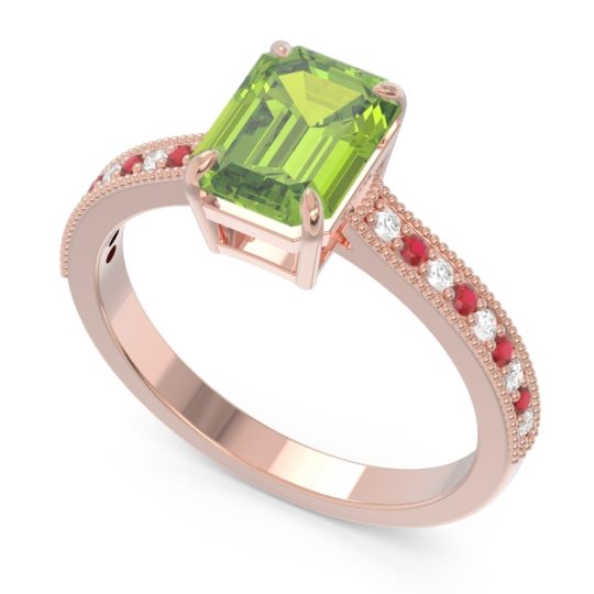 Milgrain Pave Emerald Cut Gopura Ring