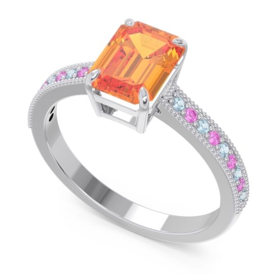Milgrain Pave Emerald Cut Gopura Ring