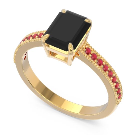 Milgrain Pave Emerald Cut Gopura Ring