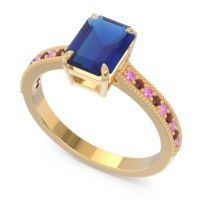 Milgrain Pave Emerald Cut Gopura Ring
