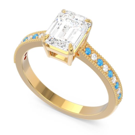Milgrain Pave Emerald Cut Gopura Ring
