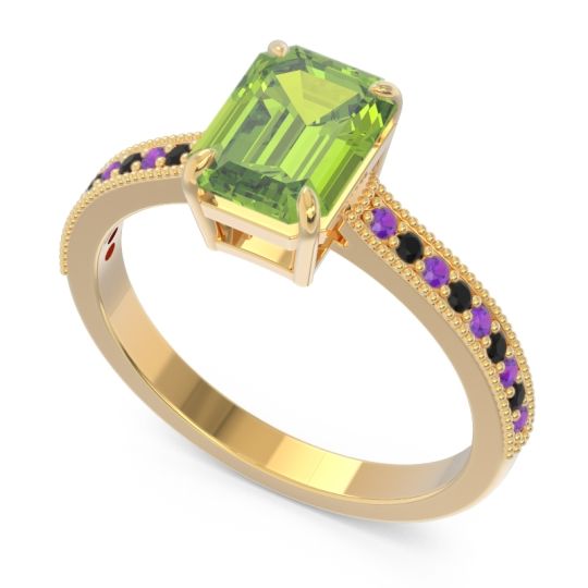 Milgrain Pave Emerald Cut Gopura Ring