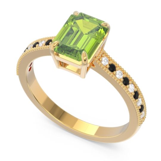 Milgrain Pave Emerald Cut Gopura Ring