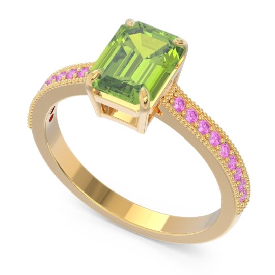 Milgrain Pave Emerald Cut Gopura Ring