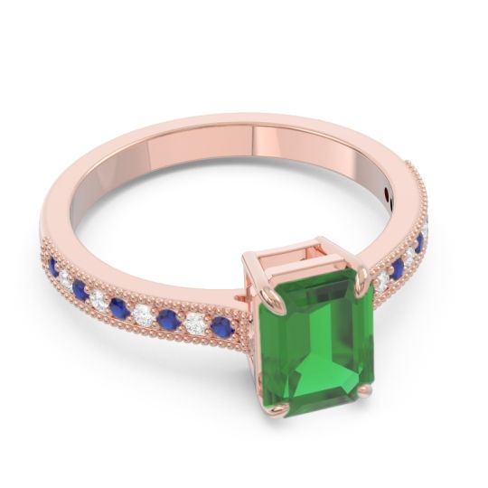Milgrain Pave Emerald Cut Gopura Ring