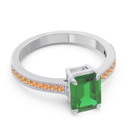 Milgrain Pave Emerald Cut Gopura Ring