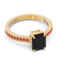 Milgrain Pave Emerald Cut Gopura Ring
