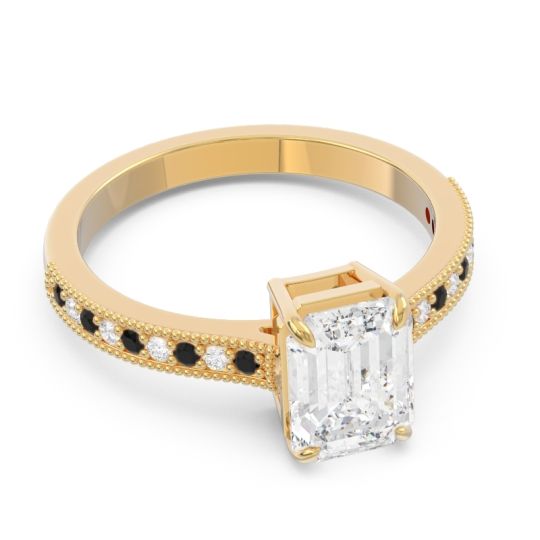 Milgrain Pave Emerald Cut Gopura Ring