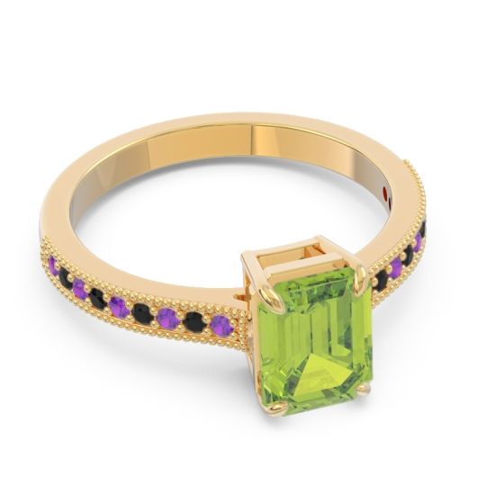 Milgrain Pave Emerald Cut Gopura Ring