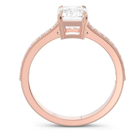 Milgrain Pave Emerald Cut Gopura Ring