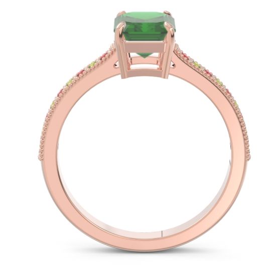 Milgrain Pave Emerald Cut Gopura Ring