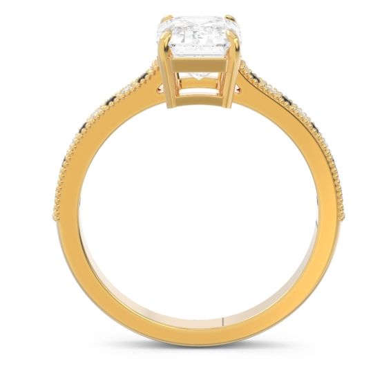 Milgrain Pave Emerald Cut Gopura Ring