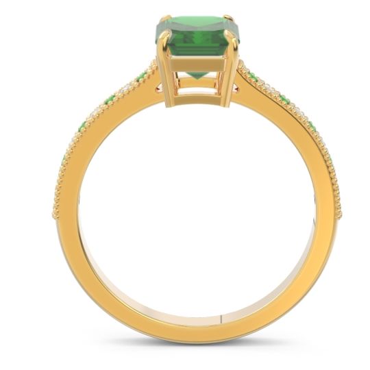 Milgrain Pave Emerald Cut Gopura Ring