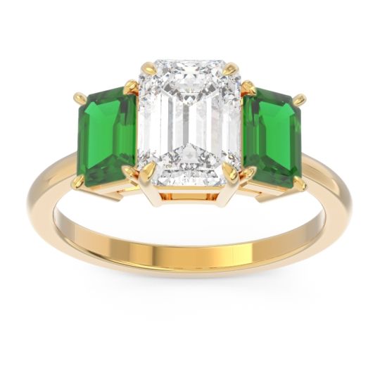Three Stone Emerald Cut Lepakara Ring