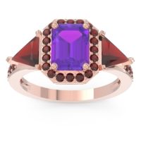 Amethyst Ring In 18K Rose Gold With Garnet Devi Emerald Three-stone Ring