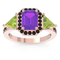 Amethyst Ring In 18K Rose Gold With Peridot And Black Onyx Devi Emerald Three-stone Ring