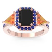 Black Onyx Ring In 14K Rose Gold With Citrine And Blue Sapphire Devi Emerald Three-stone Ring