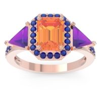 Citrine Ring In 18K Rose Gold With Amethyst And Blue Sapphire Devi Emerald Three-stone Ring