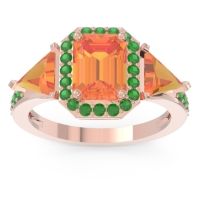 Citrine Ring In 18K Rose Gold With Emerald Devi Emerald Three-stone Ring