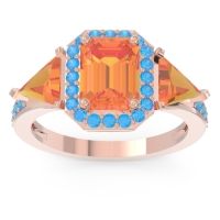 Citrine Ring In 18K Rose Gold With Swiss Blue Topaz Devi Emerald Three-stone Ring