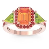 Citrine Ring In 14K Rose Gold With Peridot And Ruby Devi Emerald Three-stone Ring
