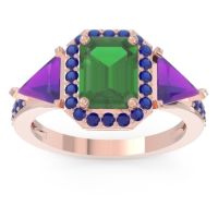 Emerald Ring In 18K Rose Gold With Amethyst And Blue Sapphire Devi Emerald Three-stone Ring