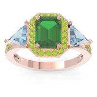 Emerald Ring In 18K Rose Gold With Aquamarine And Peridot Devi Emerald Three-stone Ring
