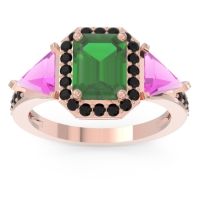 Emerald Ring In 14K Rose Gold With Pink Tourmaline And Black Onyx Devi Emerald Three-stone Ring