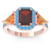 Garnet Ring In 18K Rose Gold With Citrine And Swiss Blue Topaz Devi Emerald Three-stone Ring
