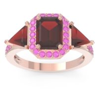 Garnet Ring In 14K Rose Gold With Pink Tourmaline Devi Emerald Three-stone Ring