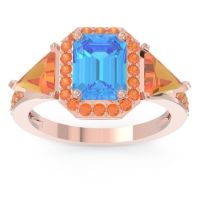 Swiss Blue Topaz Ring In 18K Rose Gold With Citrine Devi Emerald Three-stone Ring