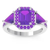 Amethyst Ring In Palladium Devi Emerald Three-stone Ring