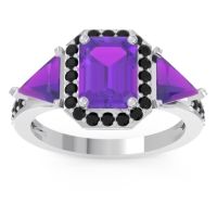 Amethyst Ring In 14k White Gold With Black Onyx Devi Emerald Three-stone Ring