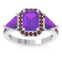 Amethyst Ring In 14k White Gold With Garnet Devi Emerald Three-stone Ring