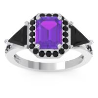 Amethyst Ring In Palladium With Black Onyx Devi Emerald Three-stone Ring