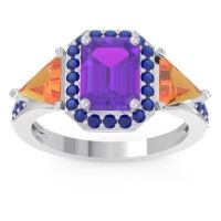 Amethyst Ring In Palladium With Citrine And Blue Sapphire Devi Emerald Three-stone Ring