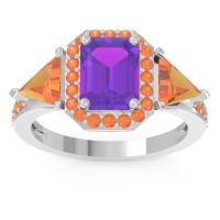 Amethyst Ring In Palladium With Citrine Devi Emerald Three-stone Ring