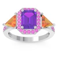 Amethyst Ring In Palladium With Citrine And Pink Tourmaline Devi Emerald Three-stone Ring