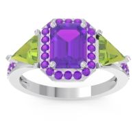 Amethyst Ring In Palladium With Peridot Devi Emerald Three-stone Ring