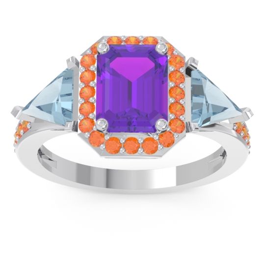 Art Deco Three Stone Halo Devi Ring