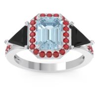 Aquamarine Ring In Palladium With Black Onyx And Ruby Devi Emerald Three-stone Ring