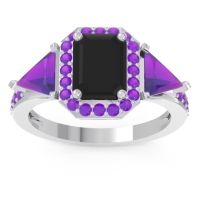 Black Onyx Ring In Palladium With Amethyst Devi Emerald Three-stone Ring