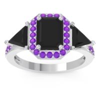 Black Onyx Ring In Palladium With Amethyst Devi Emerald Three-stone Ring