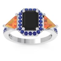 Black Onyx Ring In Palladium With Citrine And Blue Sapphire Devi Emerald Three-stone Ring