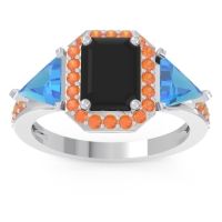 Black Onyx Ring In Palladium With Swiss Blue Topaz And Citrine Devi Emerald Three-stone Ring