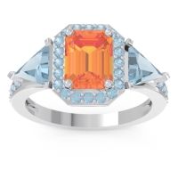 Citrine Ring In 14k White Gold With Aquamarine Devi Emerald Three-stone Ring